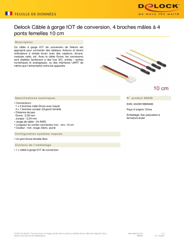 DeLOCK 86948 Conversion IOT Grove Cable 4 x pin male to 4 x Jumper female 10 cm Fiche technique | Fixfr