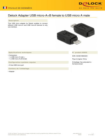 DeLOCK 65032 Adapter USB micro-A+B female to USB micro A male Fiche technique | Fixfr