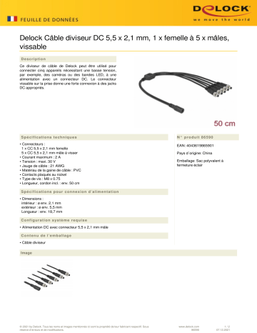 DeLOCK 86590 DC Splitter Cable 5.5 x 2.1 mm 1 x female to 5 x male screwable Fiche technique | Fixfr