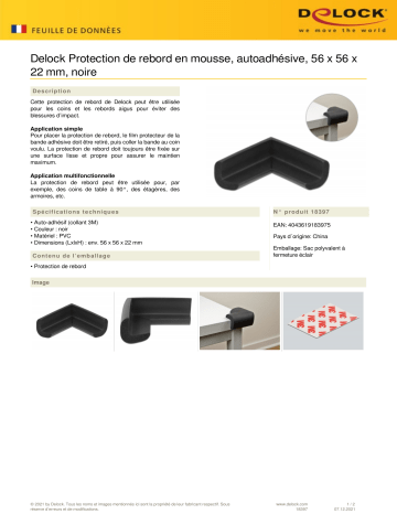 DeLOCK 18397 Foam Edge Protection self-adhesive 56 x 56 x 22 mm black Fiche technique | Fixfr