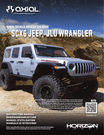 Axial AXI05000T1 1/6 SCX6 Jeep JLU Wrangler 4WD Rock Crawler RTR Manuel du propriétaire | Fixfr