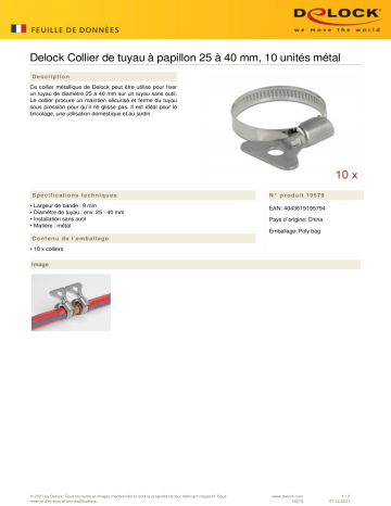 DeLOCK 19579 Butterfly Hose Clamp 25 - 40 mm 10 pieces metal Fiche technique | Fixfr