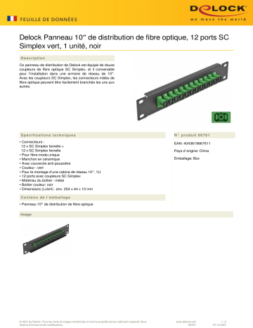 DeLOCK 66761 10″ Fiber Optic Patch Panel 12 Port SC Simplex green 1U black Fiche technique | Fixfr