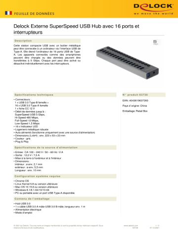 DeLOCK 63739 External SuperSpeed USB Hub Fiche technique | Fixfr