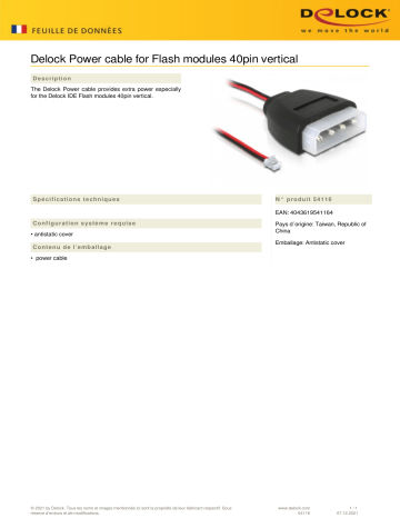 DeLOCK 54116 Power cable for Flash modules 40pin vertical Fiche technique | Fixfr