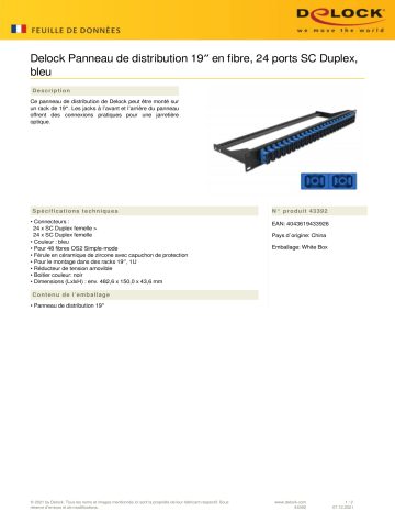 DeLOCK 43392 19″ Fibre Patch Panel 24 port SC Duplex blue Fiche technique | Fixfr