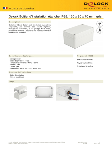 DeLOCK 60399 Installation Housing IP65 waterproof 130 x 80 x 70 mm grey Fiche technique | Fixfr