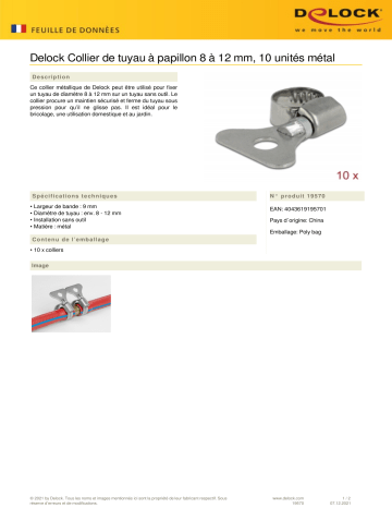 DeLOCK 19570 Butterfly Hose Clamp 8 - 12 mm 10 pieces metal Fiche technique | Fixfr