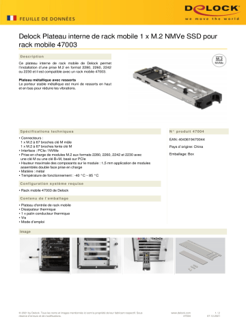 DeLOCK 47004 Mobile Rack Inner Tray 1 x M.2 NMVe SSD for Mobile Rack 47003 Fiche technique | Fixfr