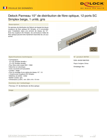 DeLOCK 66783 10″ Fiber Optic Patch Panel 12 Port SC Simplex beige 1U grey Fiche technique | Fixfr