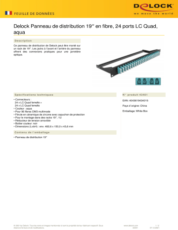 DeLOCK 43401 19″ Fibre Patch Panel 24 port LC Quad aqua Fiche technique | Fixfr