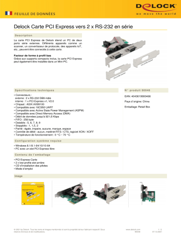 DeLOCK 90046 PCI Express Card to 2 x Serial RS-232 Fiche technique | Fixfr