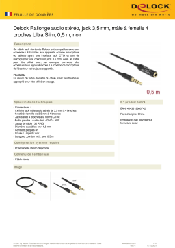 DeLOCK 66074 Audio Extension Cable Stereo Jack 3.5 mm 4 pin male to female Ultra Slim 0.5 m black Fiche technique