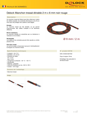 DeLOCK 20738 Braided Sleeve stretchable 2 m x 6 mm black-red Fiche technique | Fixfr