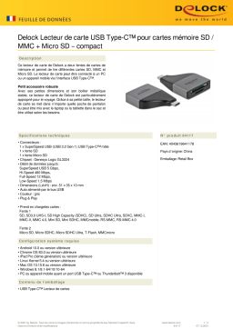 DeLOCK 64117 USB Type-C™ Card Reader for SD / MMC + Micro SD memory cards – compact design Fiche technique