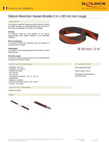 DeLOCK 20753 Braided Sleeve stretchable 2 m x 38 mm black-red Fiche technique | Fixfr