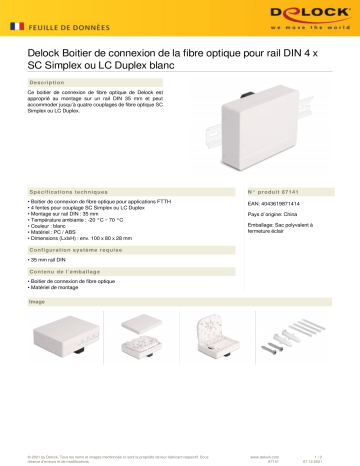 DeLOCK 87141 Optical Fiber Connection Box for DIN Rail 4 x SC Simplex or LC Duplex white Fiche technique | Fixfr