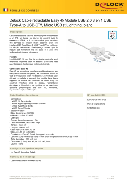 DeLOCK 81375 Easy 45 Module USB 2.0 3 in 1 Retractable Cable USB Type-A to USB-C™, Micro USB and Lightning white Fiche technique