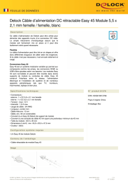 DeLOCK 81376 Easy 45 Module Power Retractable Cable DC 5.5 x 2.1 mm female / female white Fiche technique