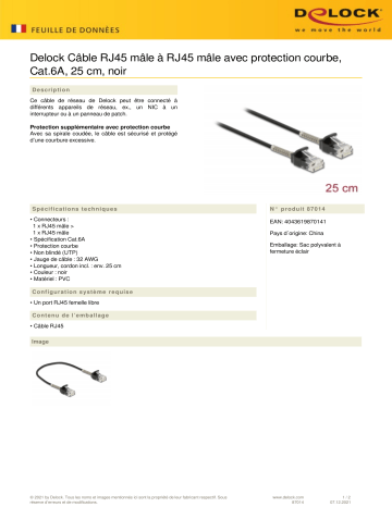 DeLOCK 87014 Cable RJ45 plug to RJ45 plug Fiche technique | Fixfr