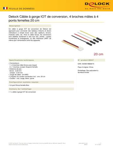 DeLOCK 86947 Conversion IOT Grove Cable 4 x pin male to 4 x Jumper female 20 cm Fiche technique | Fixfr