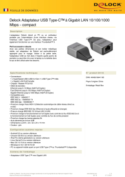 DeLOCK 64118 USB Type-C™ Adapter to Gigabit LAN 10/100/1000 Mbps – compact design Fiche technique