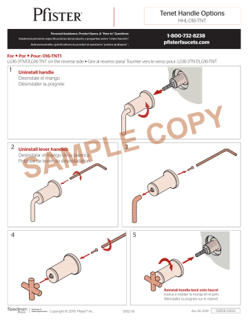 Pfister Tenet HHL-LG16TNTBG Single Cross Handle for Shower Column Manuel utilisateur | Fixfr