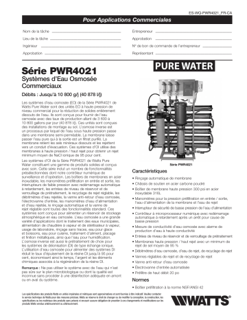 PWR40213043 | PWR40213033 | PWR40213063 | Watts PWR40213023 Reverse Osmosis System Dissolved Salts Removal 3600 Gpd spécification | Fixfr