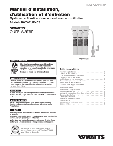 Watts PWDWUFKC3 Kwik-Change Ultra Filtration Membrane Water Filtration System Guide d'installation | Fixfr