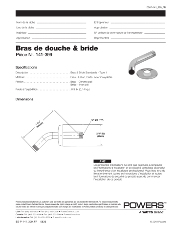 Powers HydroGuard Arm & Flange HydroGuard shower arm & flange spécification | Fixfr