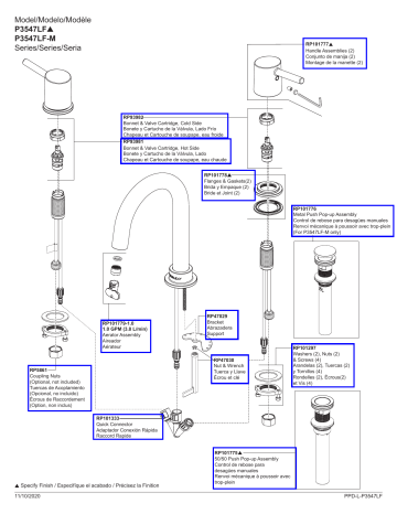 P3547LF-MPU | P3547LF-BL | P3547LF-BN | Peerless P3547LF-M Two Handle Widespread Bath Faucet Manuel utilisateur | Fixfr