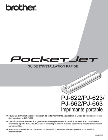 PJ-663 | PJ-623 | PJ-622 | Brother PJ-662 Mobile Printer Guide d'installation rapide | Fixfr