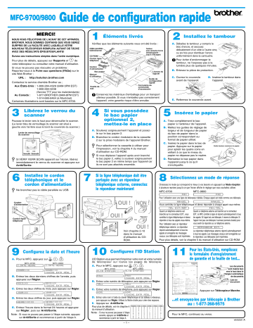 MFC-9700 | Brother MFC-9800 Monochrome Laser Fax Guide d'installation rapide | Fixfr