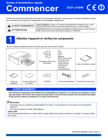 Brother DCP-J140W Inkjet Printer Guide d'installation rapide | Fixfr