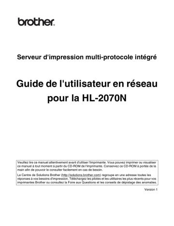 Brother HL-2070N Monochrome Laser Printer Manuel utilisateur | Fixfr