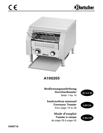 Bartscher A100205 Conveyor toaster Mode d'emploi | Fixfr