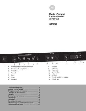 Gorenje DW30.1 Lave-vaisselle tout intégrable GV63160 Une information important | Fixfr