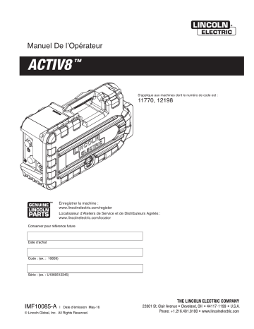 Lincoln Electric ACTIV8 - 12198 Mode d'emploi | Fixfr