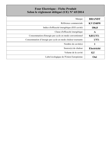 Brandt KV1540W Vitro-ceramic cooker Manuel utilisateur | Fixfr