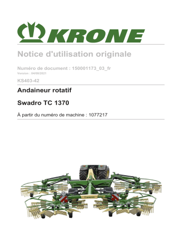 Krone BA Swadro TC 1370 (KS 403-42) Mode d'emploi | Fixfr