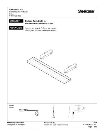 Steelcase Eclipse Task Light to Recessed Binder Bin & Shelf Manuel utilisateur | Fixfr