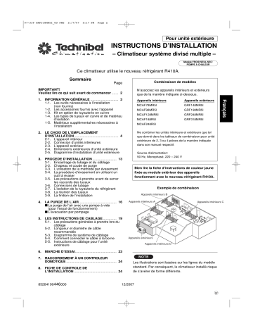 TECHNIBEL GRF318MR5IAB UnitÃ©s extÃ©rieures quadrisplit air-air Guide d'installation | Fixfr