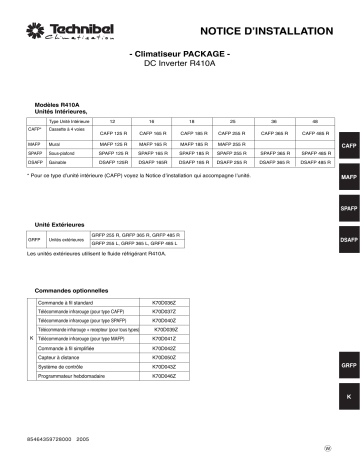 TECHNIBEL GRFP255L5IAA UnitÃ©s extÃ©rieures type package Guide d'installation | Fixfr