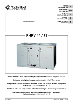 TECHNIBEL PHR507VAB Groupes d'eau glacÃ©e air/eau > 17KW Guide d'installation