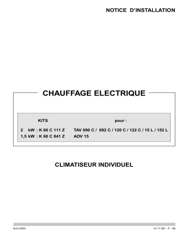 K60C841ZAB | TECHNIBEL K60C111ZAC Accessoires pÃ©ur unitÃ©s multi-split Guide d'installation | Fixfr