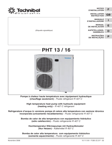 PHT137VAB | PHT167VAB | PHT137VAA | TECHNIBEL PHT167VAA Groupes d'eau glacÃ©e air/eau <=17KW Guide d'installation | Fixfr