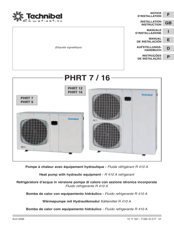 TECHNIBEL 387134211 Groupes d'eau glacÃ©e air/eau <=17KW Guide d'installation | Fixfr
