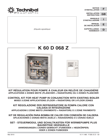 TECHNIBEL K60D068ZAB AccÃ ssoires pour pompes Ã chaleur air/eau Guide d'installation | Fixfr