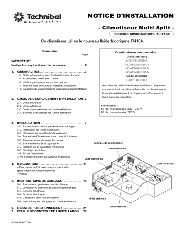 TECHNIBEL 387131010 UnitÃ©s extÃ©rieures quadrisplit air-air Guide d'installation | Fixfr