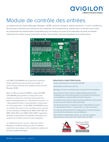 Avigilon Input Control Panel Fiche technique | Fixfr